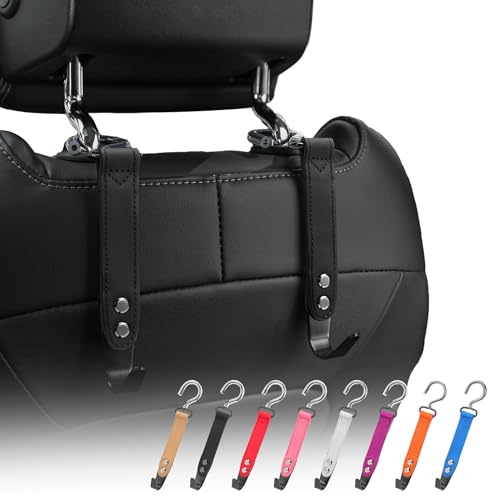 quipuda Kopfstützenhalterung Auto Haken, 2 Stücke Auto Taschenhalter, 360° Drehbare Auto Kopfstützen Haken, Zum Aufhängen von Handtasche, Geldbörsen,Einkaufstaschen (Schwarz)