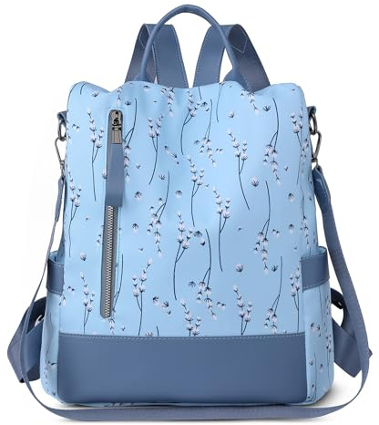 SODOLLEE Sac à Dos Antivol Femme – Petit Sac a Dos Fleuri Chic et Léger, Idéal pour la Ville, le Travail et l’Usage Quotidien Bleu