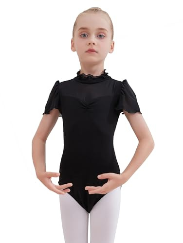 Tancefair Kinder Ballettkleidung Mädchen Ballettkleid Baumwolle Gymnastikanzug Rüschenärmel Balletttrikot Ballettanzug Tanzkleid Tanzbody Gymnastik Turnanzug Leotard für 2-13 Jahre