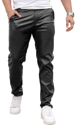 GINGTTO Mens Black Leather Pants Slim Fit Disco Pants for Men Stretch 30
