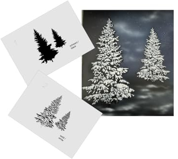 AS-353 Schnee Tannen/Snow fir trees Step by Step Airbrushschablone Größe M