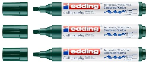 Edding 3 Stück 1455 Kalligraphie-Stifte, 1 – 5 mm, Flaschengrün