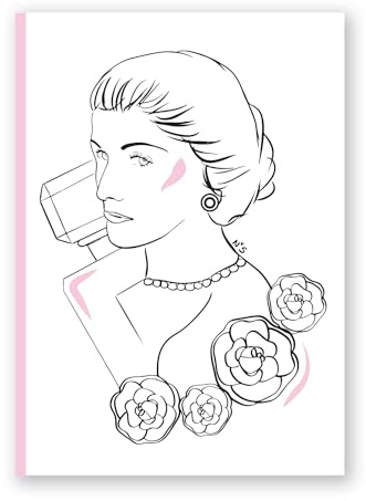 La Gata Zurda A5-Notizbuch, Coco Chanel, Notizbuch, illustriertes Cover, 100 Seiten, 90 g/m², 21 x 15 cm, weiße Seiten, Illustration, Design und Mode