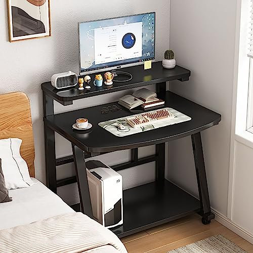Rollbarer Computertisch auf Rollen, Arbeitsplatz mit Monitorständer, Tastaturablage, moderner Laptop-Arbeitstisch mit Ablagen für Zuhause und Büro