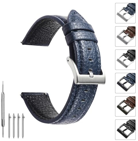 TODYSTRAP Uhrenarmband 20mm Leder, Uhrenarmbänder für Herren aus Schwarz Lychee-Leder, Ersatz, Weiche, Smartwatch Armband, 20mm 22mm