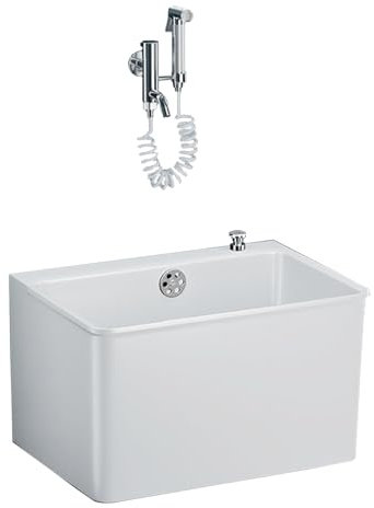 Wischmopp-Waschbecken, Abfluss Mit Einem Drehknopf, Waschbecken Für Drinnen Und Draußen, Freistehende Waschstation Für Schulen, Hotels, Waschküchen(Weiß,65x32.5x39cm)