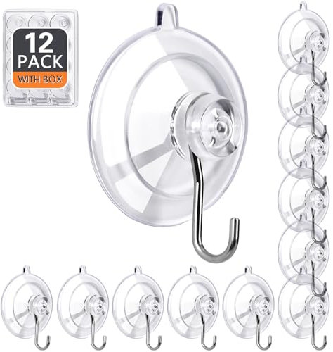 KORCCI Suction Hooks 12 Pack – Heavy Duty Clear Suction Cup Hooks, Reusable & Removable, 4.5KG Strong Hold with Stainless Steel Hook, for Bathroom, Shower, Window, Kitchen, Tile