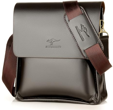Gunorcy Mens Crossbody Bag, Leather Messenger Shoulder Bag for Women Men Purse Travel Work Business (DS-Brown)