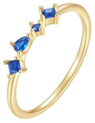 Whoiy Verlobungsring Damen Gold mit Kreierter Blauer Saphir, Hochzeit Ringe 14k Echt Gold 585 Eheringe Zart für Frauen Gr. 49 (15.6)