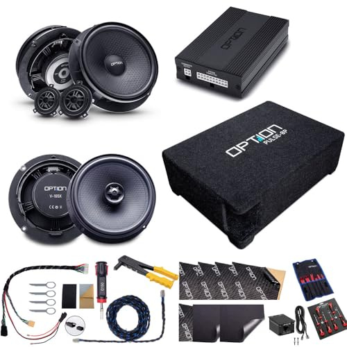 Option DSP-Soundupgrade V3 kompatibel mit VW Polo VI (6. Generation, Typ AW) - 100% Plug & Play mit DSP-Verstärker, Subwoofer, Front-Lautsprecher, Heck-Lautsprecher und Zubehör