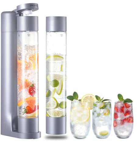 Sparkling Water Machine, Seltzer & Carbonator for Drinks, Soda Steaming Dispenser, Carbonator Machine with 2 BPA Free Bottles, Compatible with Screw-in 60L CO2 Cylinder(NOT Included), GREY