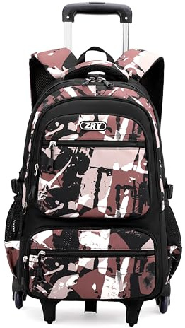 NIWEIYA Rolling Backpack for Boys School Backpack with Wheels for Boys Wheeled Bookbags Trolley School Bags for Teens Girls, 6 Wheels