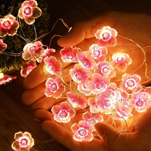 Kirschblüten LED Lichterkette Dekoration, 2M Girlande mit 20 LED-Leuchten, Frühlingsdeko für Innenraum, Gartenbäume und Terrasse
