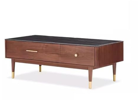 WOTZOV Petite Table d'appoint en Bois Massif Table Basse Nordique en Noyer Noir Table Basse Moderne Simple et légère Table à thé en Ardoise de Luxe Table de Salon