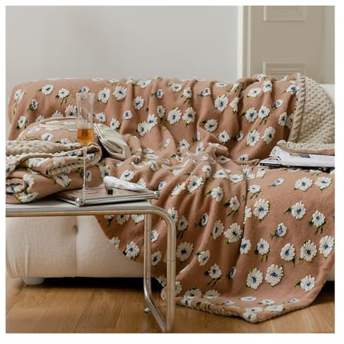 REIFOR Decke Wohndecke Kuscheldecken Flauschige, Weiche, Gemütliche Decke Mit Gänseblümchenmuster, Fleece, Dicke, Warme Decke for Den Winter Decke Kuschelig Sofa(Coffee)