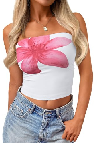 Trendy Queen Women's Y2K Tube Tops Butter Soft Non-Slip Strapless Crop Top Stretchy Bandeau Summer Clothes Flower XS