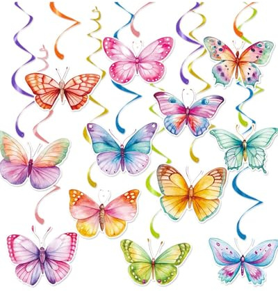 TPZORJX Mariposas Decoraciones de Remolinos, 12pcs Mariposa Decoración Colgante, Serpentinas Espirales, Mariposas Decorativas Niña, Mariposa Decoracion Cumpleaños, para Cumpleaños, Fiesta