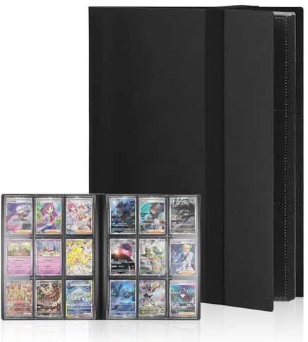 Álbum 360 Cartas con Correas Elásticas, Apertura Lateral Segura y Protección Antiarañazos para Pokémon/Yu-Gi-Oh!, Almacenamiento Duradero en Material PP