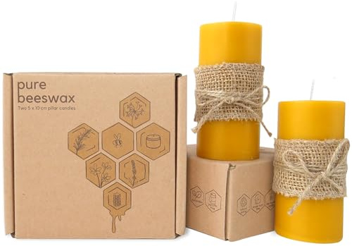 Treehouseco Lot de 2 bougies piliers en cire d'abeille naturelle à combustion longue (5,1 x 10,2 cm), environ 70 h de combustion – Non toxique, écologique et sans fumée, fabriquées avec de la cire