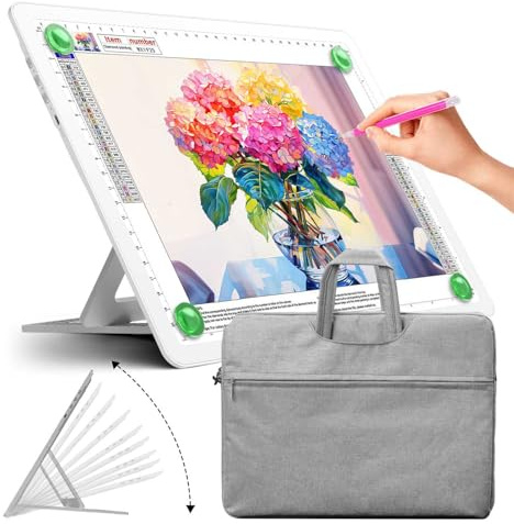 Zocelight wiederaufladbares A4 Leuchttisch mit integriertem Ständer & Tasche,Superheller magnetischer light box mit physischen Tasten,Lichtkasten für diamond painting,Leuchtplatte für Skizzieren(Weiß)