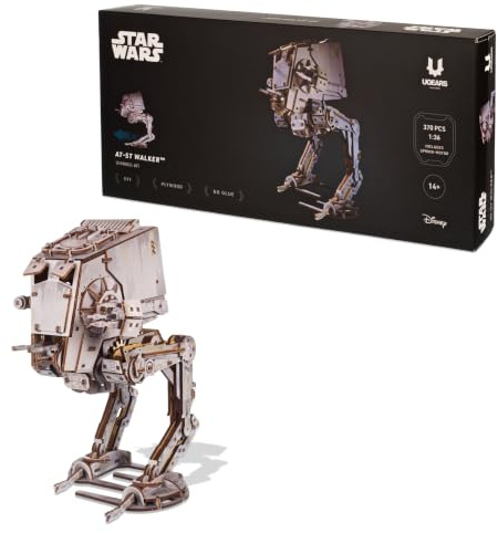 UGEARS Star Wars AT-ST Walker 3D Puzzle Holz – 3D Holzpuzzle Erwachsene, Modellbausatz Erwachsene Mechanisches Laufmodell Holzmodelle Bausätze, Basteln Star Wars Geschenk zu Weihnachten