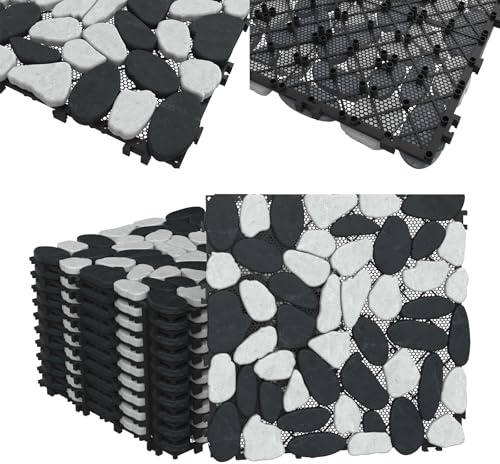 Froadp Piastrelle per pavimento in ciottoli, 30 x 30 cm, 11 piastrelle ≈ 1 m² – pietra naturale liscia o tagliata, facile da pulire, antiscivolo, resistente alle intemperie, per balcone, giardino e