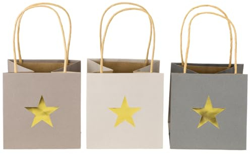 Papiertüten Geschenk Sterne Henkel Grau 12×12×12cm 9St Weihnachten, 9 Stück
