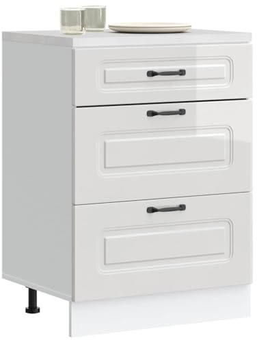 ZQQLVOO Kalmar Meuble de cuisine en bois blanc brillant avec grand espace de rangement et pieds réglables pour cuisine