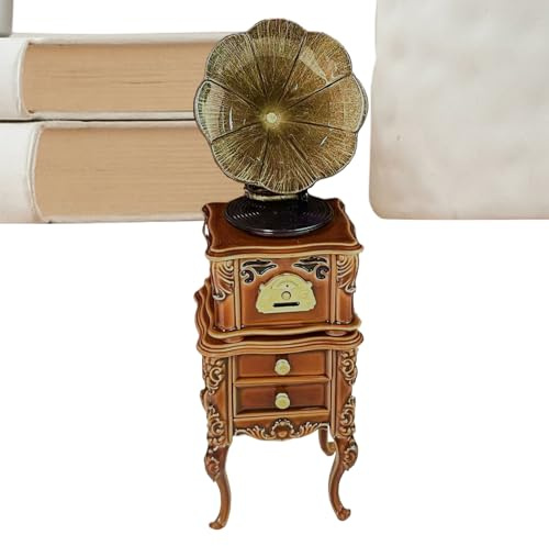 Puppenhaus-Grammophon, kompakt und Displayfreundlich, 10,7 x 3,1 x 3 cm, Mini-Plattenspieler, Miniatur-Grammophon mit Sound, Sammler und Hobbyisten, für Puppenhäuser, Bücherregale, Schreibtische