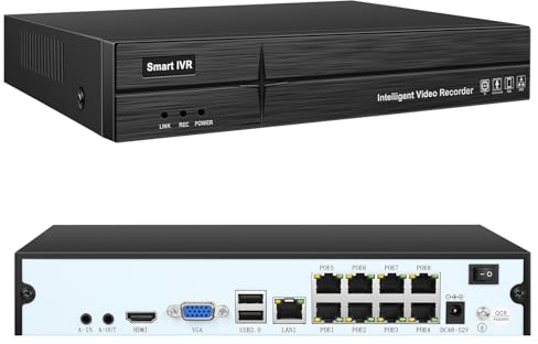 MWRCTV Videoregistratore di rete 4K 16CH 8 PoE NVR 4K per sistema di telecamere di sicurezza, supporta telecamere IP PoE HD da 8 MP, 5 MP, 4 MP, 2 MP, HD PoE, HDD fino a 16 TB (non include HDD)