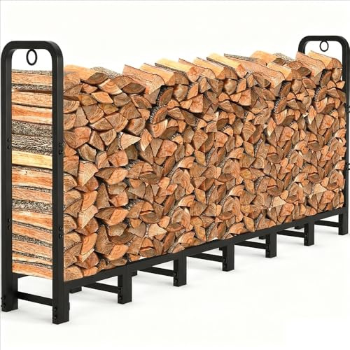 Étagère à bois de chauffage en métal robuste – Support pour bûches et cheminée – Empileur de rangement pour bois de chauffage jusqu'à 440 kg – Noir