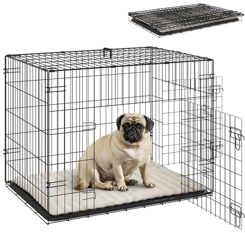PawHut Hundekäfig klappbar für kleine Hunde 75 x 48,5 x 53 cm Schwarz | Hundebox mit 2 Türen, Ausziehbare Bodenschale, Kissen, Transportkäfig, Drahtkäfig, Hundetransportbox