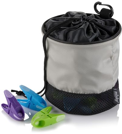 Minky Drawstring Peg Bag with Strong Clip + 24 SureGrip Weatherproof Pegs