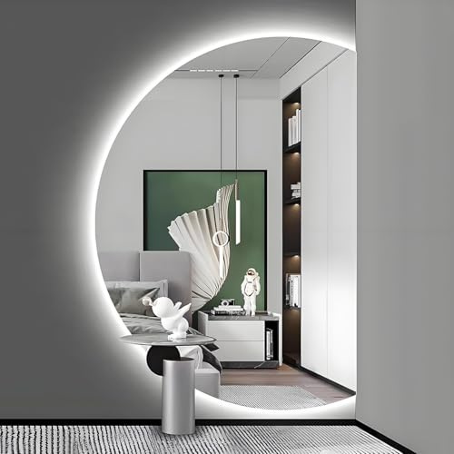 Aenmezen Specchio a Figura Intera Intelligente a Mezzaluna, Specchio Cosmetico Retroilluminato a LED, 3 Colori Dimmerabile, Anti-nebbia Antideflagrante(Right cut,90 * 60cm)