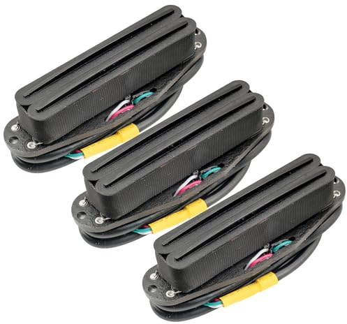 Musiclily Pro ST-DPHA Alnico 5 Rail Blade Set Micros Humbucker Format Simple Bobinage 13,2K Super Distortion pour Guitare Électrique Style Strat, Corps Noir Rail Noir (Lot de 3)