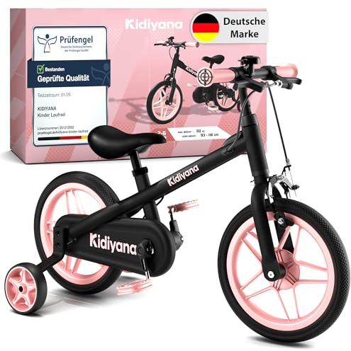 Kidiyana 3-in-1 Kinderfahrrad ab 2 Jahren mit abnehmbaren Pedalen & Stützrädern – Laufrad 12 Zoll mit Handbremse, Klingel, höhenverstellbarem Sattel & Lenker, Balance Bike mit Aluminiumrahmen