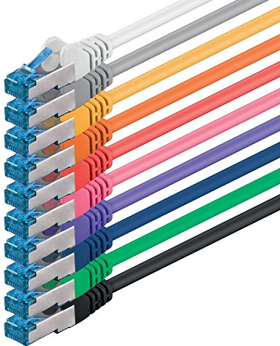 1aTTack.de 1m - 10 colori 10 pezzi - Rete Cavi Cat6a S-FTP CAT 6a doppia schermatura - certificato GHMT PIMF 500MHz / 7 CU rame non contiene alogeni compatibile con CAT5e CAT6 CAT7 CAT8 10000 Mbit/s