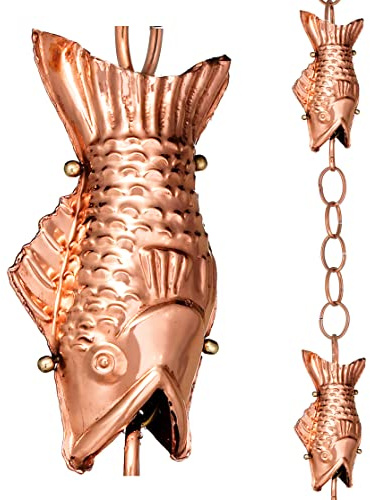 Good Directions 487P-8 Fish Rain Chain - 8.5 ft., with 4 Large Figures, Large Cups 100% Pure Copper
