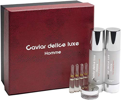 Crema ANTIARRUGAS HOMBRE. Tratamiento Facial CAVIAR DELICE LUXE . Rejuvenece , Reafirma , Tensa y da luminosidad. 50 ml + 50 ml + 4 ampollas + Miniatura.