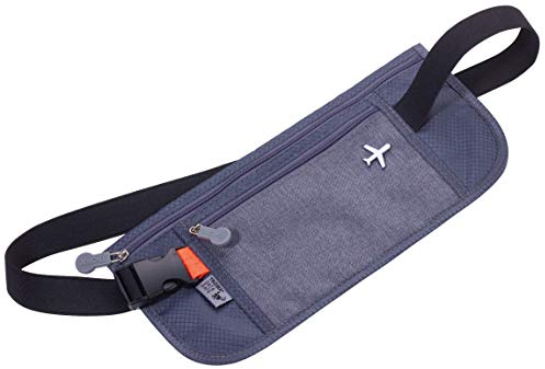 TROIKA SICHERHEITSGURT – BLB20/GY – Gürteltasche - 2 Reißverschlussfächer – flach, Geldgürtel– RFID-Ausleseschutz – Tickets, Reisepass, Personalausweis, Führerschein, Boardingkarten – TROIKA-Original
