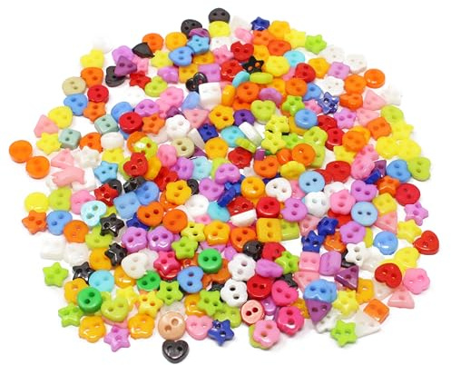 300 Stück 6 mm gemischte Form mehrfarbige Harzknöpfe – rund, quadratisch, Herz, Dreieck, Blume – Bastelverzierungen für kreative Kartenherstellungsprojekte