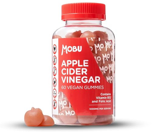 Apple Cider Vinegar Gummies with The Mother 1000mg | Enriched with Vitamin B12 & Folic Acid | 60 ACV Gummies |with Pomegranate & Beetroot | Vegan, Halal & Gluten Free | MOBU UK