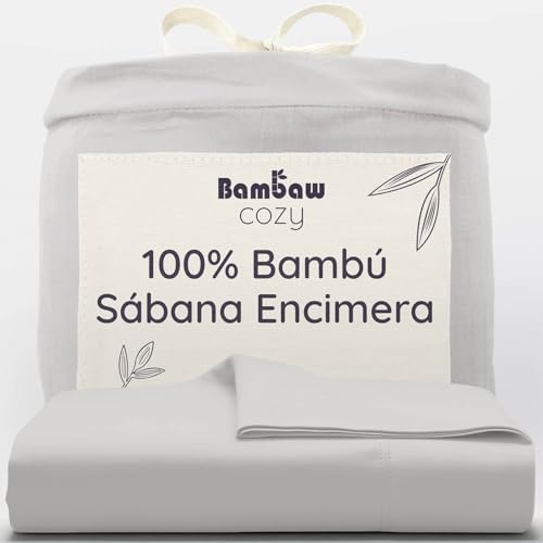 Bambaw Sabana Encimera Cama 180x200 cm Bambú, 270x290 cm, Sabanas Antiacaros, Termorreguladoras y Duraderas, Sábanas Frescas Verano e Invierno, Ropa Cama Bambu Suave (Gris)