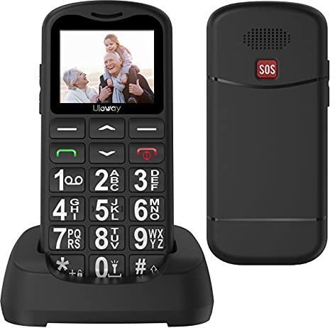 USHINING gsm Teléfono Móvil para Personas Mayores, Teléfono Móvil con Teclas Grandes, SOS Botón, Doble SIM, Llamada Rápida, Sonido Fuerte de Radio, Base de Carga, Fácil de Usar para Ancianos, Negro