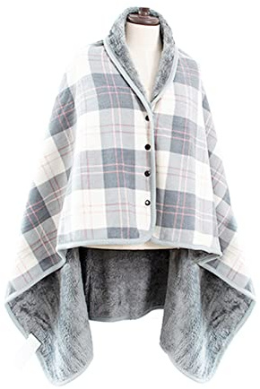 Double Layer Wearable Blanket, Button Shawl Man Woman Wraps, Man Ladies Tippet, Warm Blanket Practical for Sofa, Car, Home, Napping, Studying, Watch TV (Unprinted blue grid)