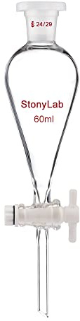 stonylab Embudo Separador Cónico de Vidrio de Borosilicato con Juntas 24/29 y Tapón PTFE, Separatory Funnel Embudo de Laboratorio - 60ml