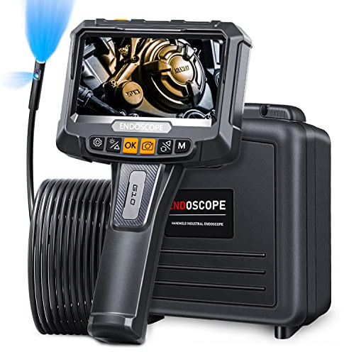 Dual-Lens Endoskop Industrie, SGAINUL 5 Zoll IPS Endoskopkamera mit 7 LED-Licht wasserdichte Schlangenkamera Kanal Endoskop Kamera Inspektionskamera mit 32G TF Karte, Werkzeugkasten - 5M
