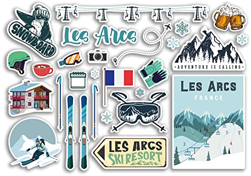 A5 Aufkleberbogen Les Arcs Vinyl Aufkleber – Frankreich Französisch Ski Resort Berge Snowboard Urlaub Flagge Reise Schnee Sport Gepäck Scrapbooking #79046