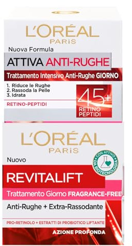 L'Oréal Paris Revitalift Fragrance Free Anti-Falten-Gesichtscreme mit Probiotikum und Pro-Retinol Lifting-Effekt 50 ml + aktive Anti-Falten-Creme 45+ straffende Intensivbehandlung Anti-Aging 50 ml - 2