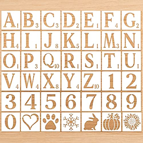 LLMSIX 42 Stück Buchstaben Schablone，Alphabete Zahlenschablonen 5cm Wiederverwendbar Schablone Buchstaben Schablonen Bastelschablonen Für Malerei Wände DIY Stoffe（Weiß）